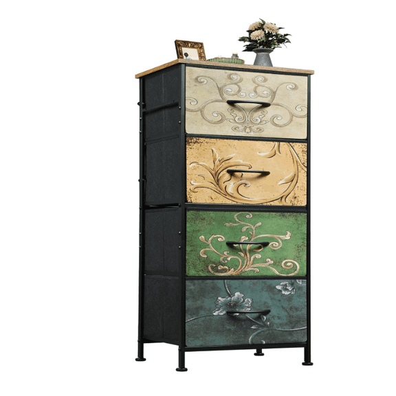 LIFERECORD 4-Drawer Dresser, Closet and Chest with Fabric Drawers and Wood Top for Living Room, Bedroom & Apartment, Clothes Storage Organizer, Floral