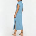 thumbnail image 5 of Women's Short Sleeve Collared V-Neck Solid Color Midi Dress Side Slit Casual Dress 2026 Fashion Dress for Spring Summer Daily Wear, 5 of 6