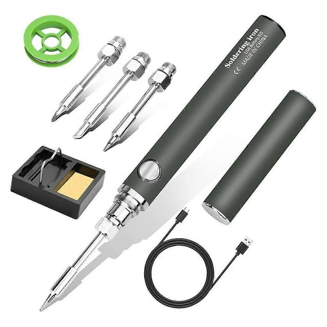 Cordless Soldering Iron Kit, USB Rechargeable Cordless Soldering Iron, 3 Temperature Adjustment Soldering Iron - Grey
