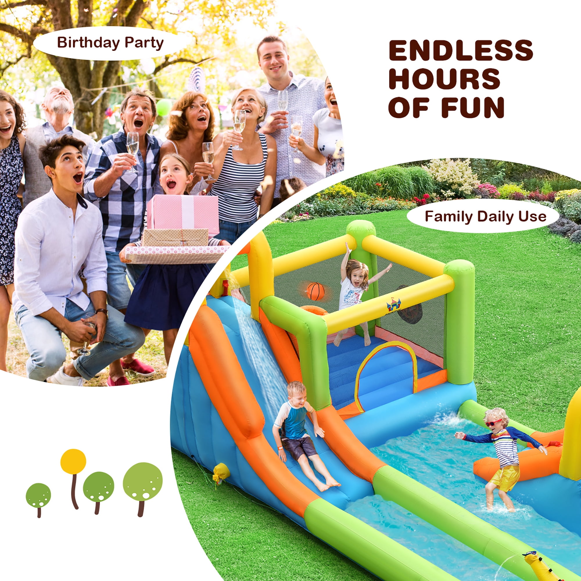 Costway Inflatable Water Slide Park Bounce House Splash Pool Without Blower