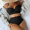 thumbnail image 2 of Conjunto de bikini de cintura alta trenzado para mujer, traje de baño elegante de 2 piezas con cuello en V, 2 of 5