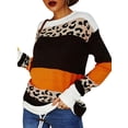 thumbnail image 1 of Gvmfive Women Color Block Leopard Stitching Long Sleeve Round Neck Casual Sweater, 1 of 4