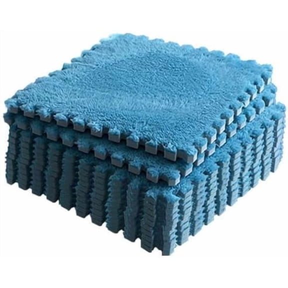 Fluffy Soft EVA Foam Interlocking Carpet Shaggy Rugs Protective Floor Tiles for Home Parlor, Bedroom (Blue)