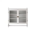 thumbnail image 3 of Cabinet, Wall Mounted with Double Glass Doors and Three Removable Shelves, Solid Wood Frame for Bathroom Kitchen Dining Room, White Washed, 3 of 8