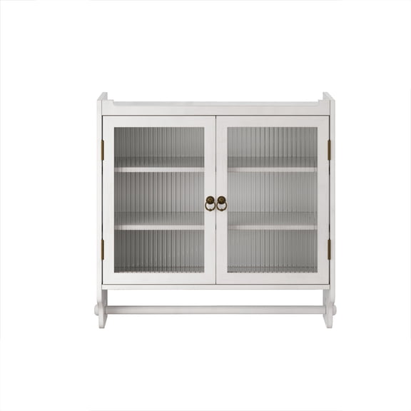 Vintage Double Door Wall Mounted Cabinet with Three Tiers of Storage with Brush Rack for Bathroom, Kitchen,Dining Room, White 24.8"