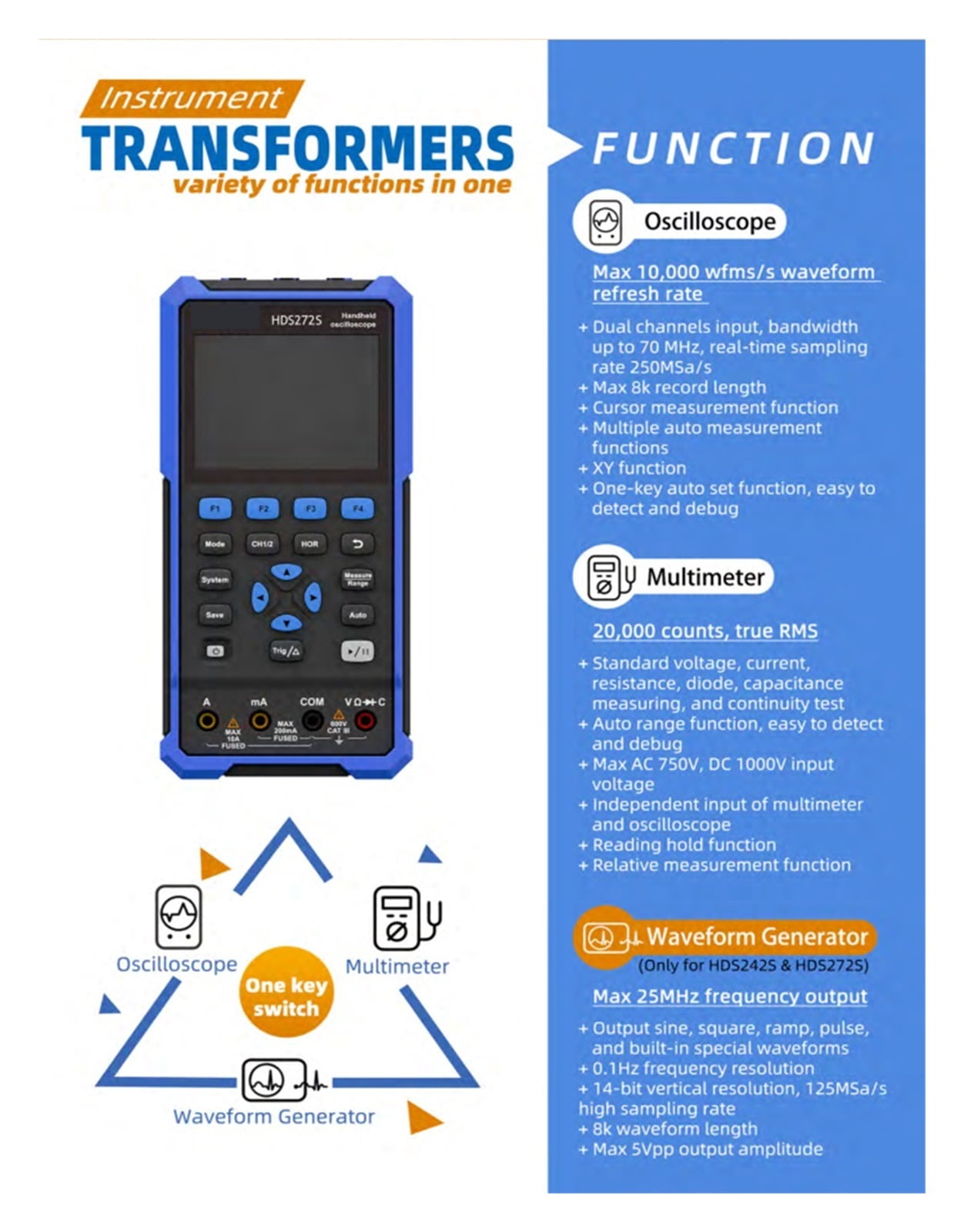 Digital Oscilloscope 2 Channels 200Mhz 1GSa/s 3 In 1 USB Osiclloscopes + Multimeter+Waveform Generato ,Professional Designed