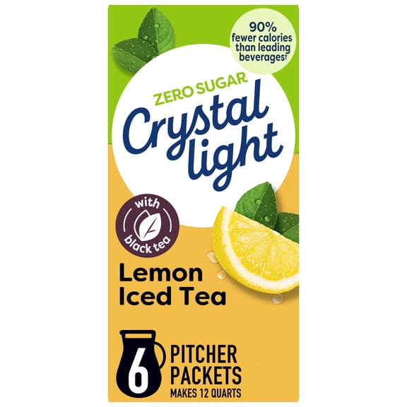 Crystal Light Drink Mix, 6 Pitcher Packets, for Flavorful Hydration and Shareable Refreshment, Naturally Flavored Lemon Iced Tea with other natural flavor, Made with Black Tea, 1.4 oz