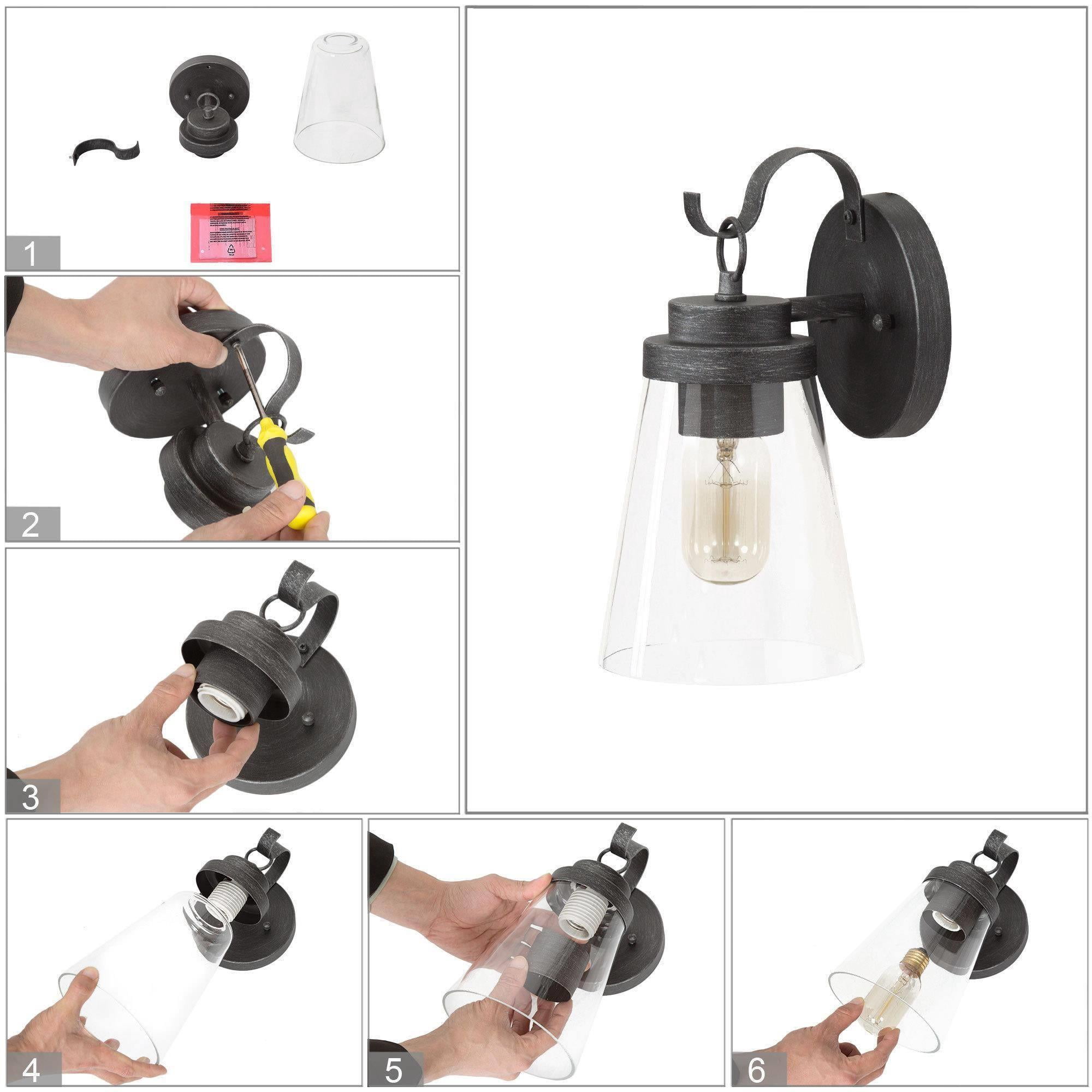 LNC 1-Light Farmhouse Brushed Black Clear Glass Cone Shape 10" Outdoor Wall Light