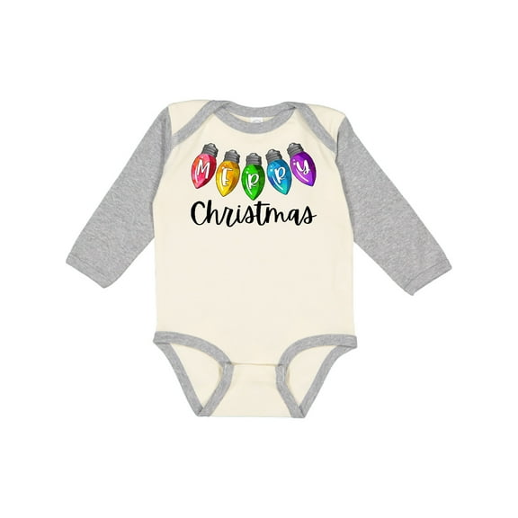 Inktastic Merry Christmas Rainbow Holiday Lights Boys or Girls Long Sleeve Baby Bodysuit