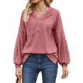 thumbnail image 3 of NFTOEIULA Women Button V Neck Lantern Sleeve Chest Pocket Side Slit Hem Hoodie, 3 of 7