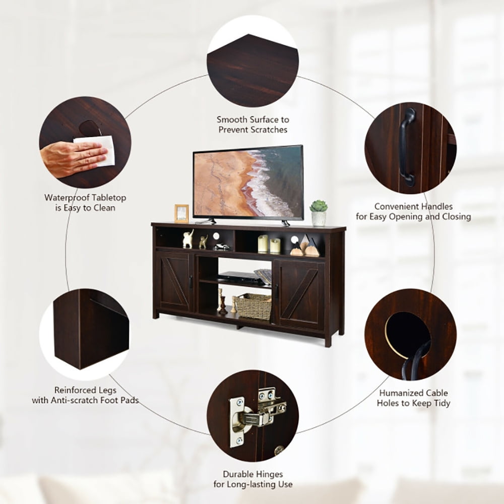 Finihen TV Stand, TV Cabinet, 59 Inch TV Stand Media Center Console Cabinet with Barn Door for TV's 65 Inch, Media Entertainment Center with Storage, for Living Room, Bedroom, Brown