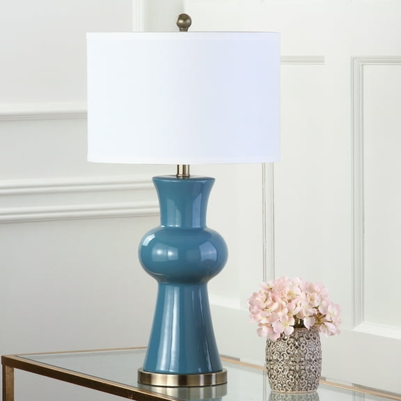 SAFAVIEH Lola 30 in. H Column Ceramic Table Lamp, Blue, Set of 2