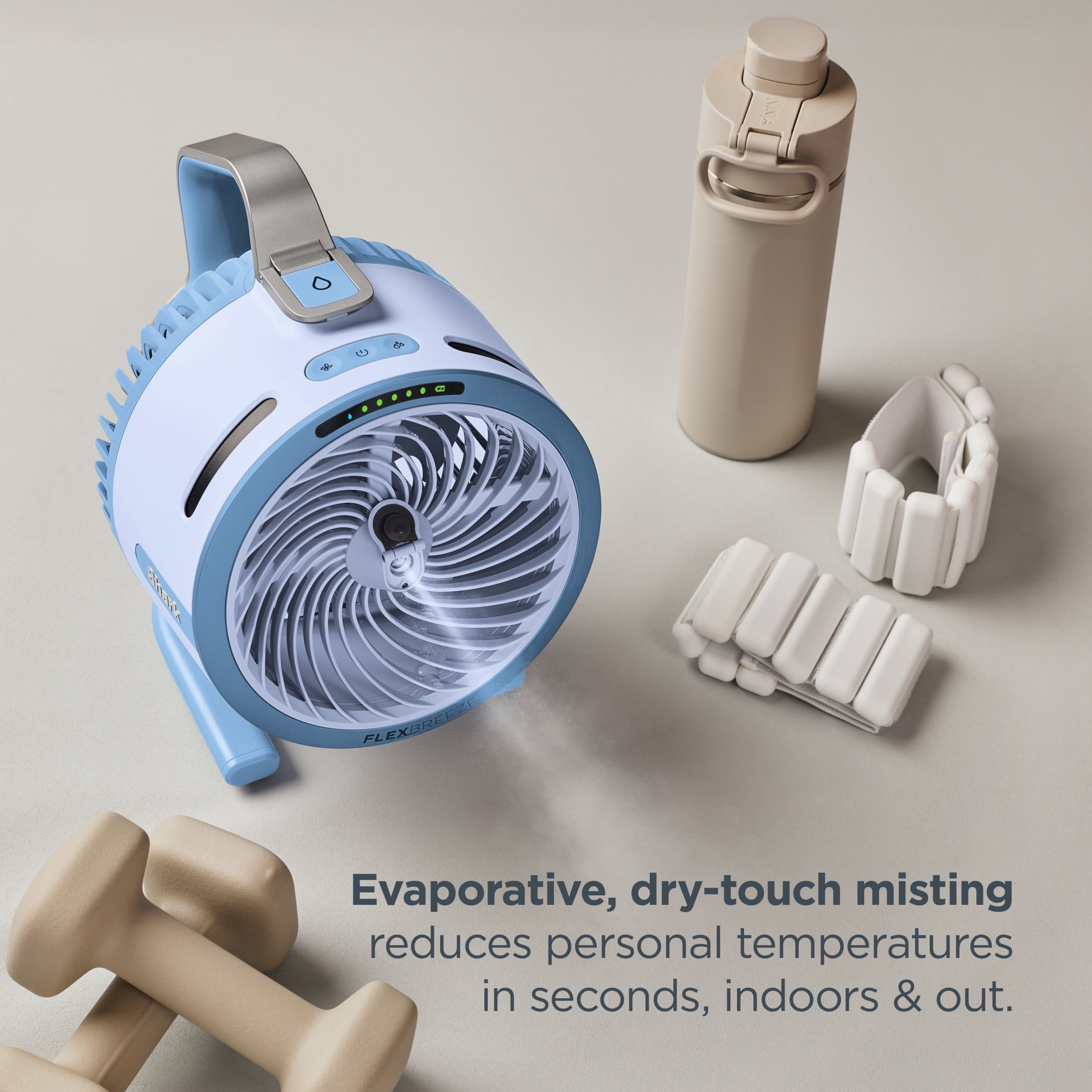 Shark FlexBreeze HydroGo Pro Fan, Powerful, Portable Fan, Indoor & Outdoor, Dry-Touch Evaporative Mist, Corded & cordless, 5 Speeds, FA056PK Peony