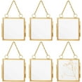 thumbnail image 1 of 6pcs Gold Mini Glass Hanging Frame 2.7x2.7x0.3 Inch Gold Metal Picture Frames Clear Double Glass Floating Frame Hanging Artwork Display Frame Glass Frame for Pressed Flowers Leaf and Artwork, 1 of 6