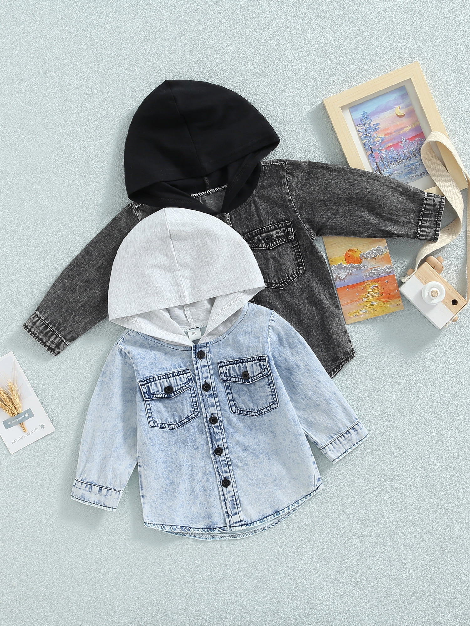 Yueary Baby Boys Girls Hoodie Denim Jacket Kids Toddler Long Sleeve Button  Down Jean Jacket Top Warm Coat Outerwear (Gray,70/6-12 M,CA/US,Age,Big  Kid,Unisex,6 Months,12 Months) : : Clothing, Shoes & Accessories