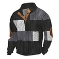 thumbnail image 2 of UVEASISHA Button Collar Sweatshirts for Men Vintage Color Block Knitted Print Pullover Tops Cowboy Elbow Pathed Long Sleeve Aztec Sweatshirt Back to School Sales Today Black 3XL, 2 of 3