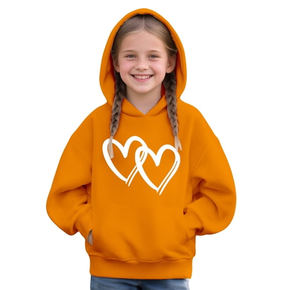 Mercatoo Girls Cute Hoodi𝐞s Heart Graphic Cotton Fleece Pullover Hoodi𝐞 Sweatshirts Teen Kids Loose Soft Outwear with Pockets