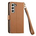 thumbnail image 3 of For Samsung Galaxy S21 FE 5G Leather Phone Case Wallet Zipper Pocket Pouch Folio Flip Cover Kickstand, Multi Anti-theft Card Holder Cash Slot, Double Magnetic Buckle, Wrist Lanyard,Brown, 3 of 11