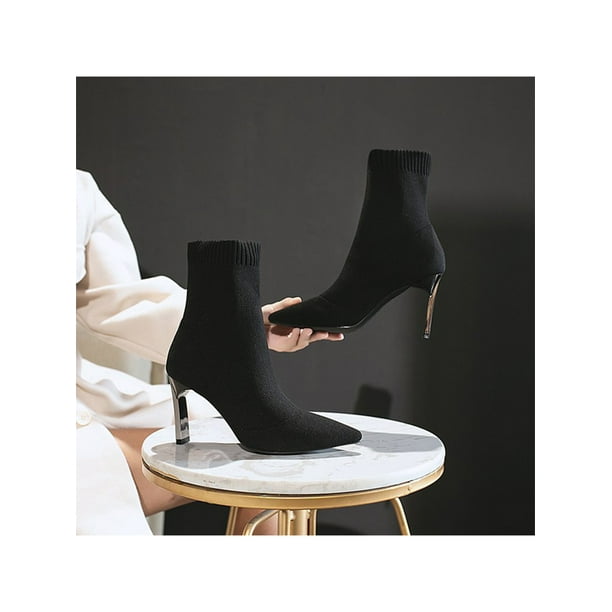 Woobling Womens Sock Boots Pull On Ankle Booties Style Anti Slip Elastic Boot Women Comfort Casual Shoes Black 7 Walmart