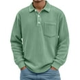 thumbnail image 2 of Long Sleeve Polo Shirts for Men Daily Loose Simple Corduroy Waffle Lapel Quarter Button Polo Shirt Casual Ribbed Stand Collar Tops with Pocket GN1 XXL, 2 of 4