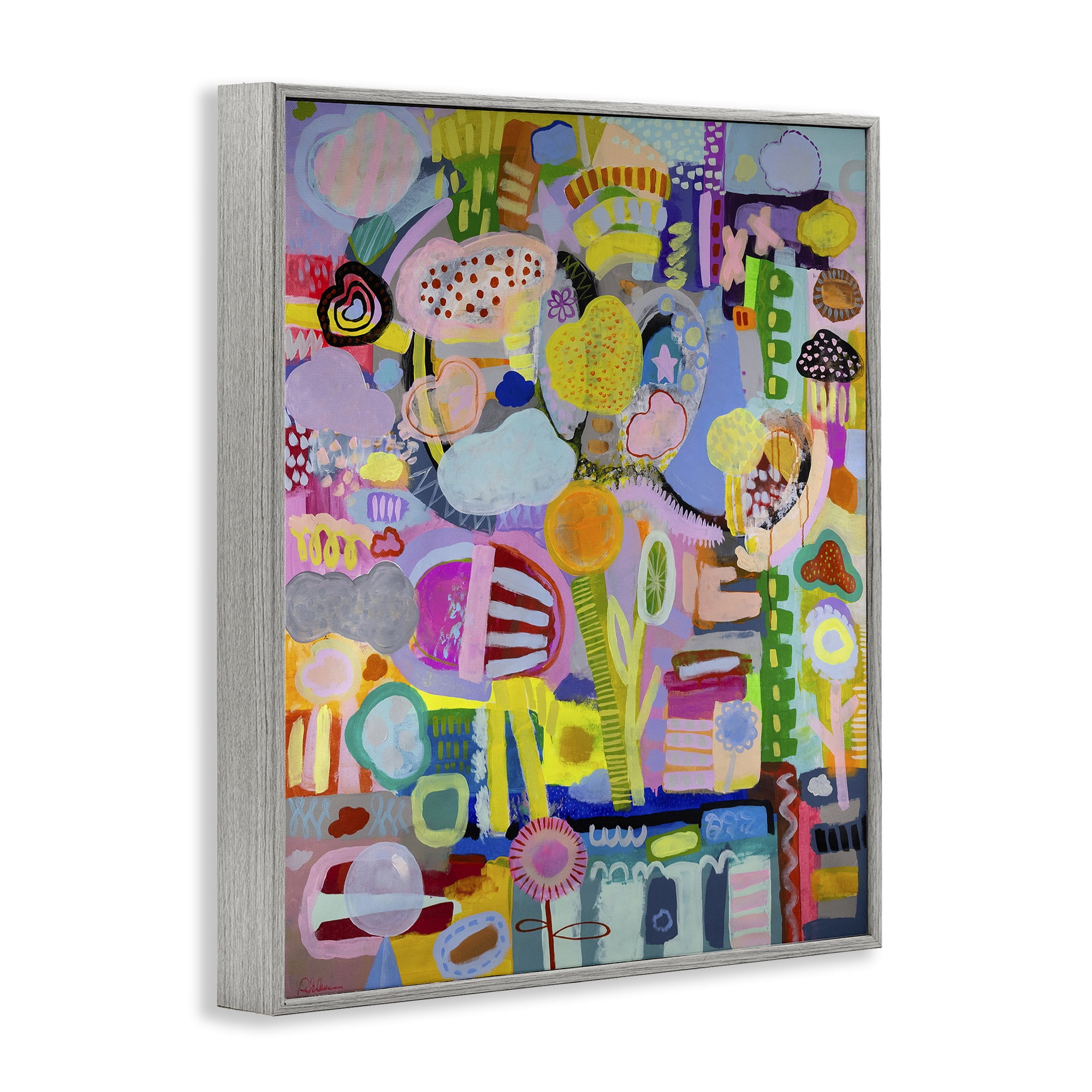 Stupell Industries Big Happy Whimsical Collage Gray Framed Giclee Art, design by Mary Robertson
