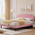 thumbnail image 3 of Taomika, Queen Size Upholstered Platform Bed Frame with Nailhead Trim Adjustable Height Headboard and Wood Slats-Pink, 3 of 9