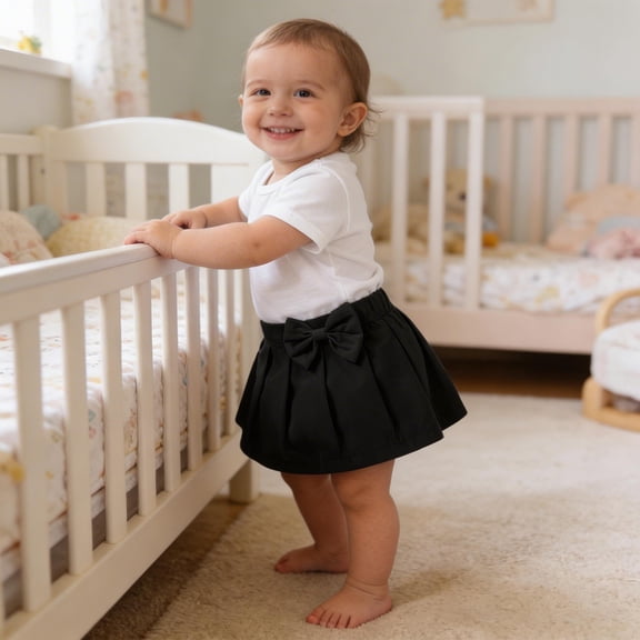 Baby Girl's Bow Ruffle Skirts Mini Flared Pleated Toddler Black 18-24 Months