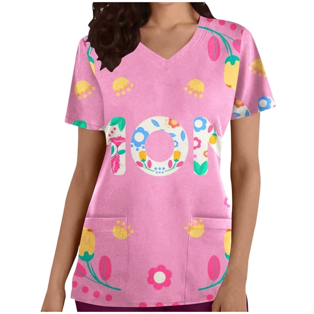 Camiseta de manga corta con cuello en V y estampado de mujer con estilo Blusa suelta con estampado OAVQHLG3B Store lin121212