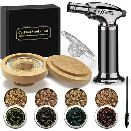 Cocktail Smoker Kit With Torch , Bourbon Smoker Kit Include Four Flavors Wood Chips,Drink Smoker, Whiskey Smoker Gifts For Men, Dad, Husband (Without Butane)