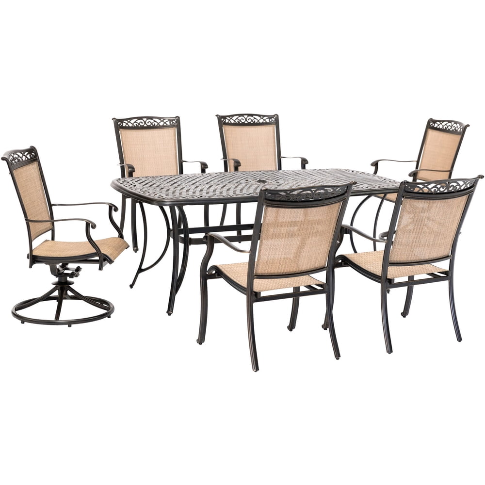 Hanover Fontana 7Piece Outdoor Dining Set with 2 Sling Swivel Rockers