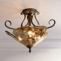 Franklin Iron Works Amber Scroll Modern Ceiling Light Semi Flush Mount Fixture 20 1/4" Wide Golden Bronze Art Glass for Bedroom Kitchen Living Room