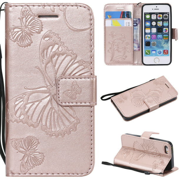 vergelijking intern Eindig iPhone 5S Case,iPhone 5 Case,iPhone SE(2016） Wallet case, Allytech Pretty  Retro Embossed Butterfly Flower Design Pu Leather Book Style Wallet Flip  Case Cover for Apple iPhone 5/ 5S /SE(2016）, Rosegold - Walmart.com
