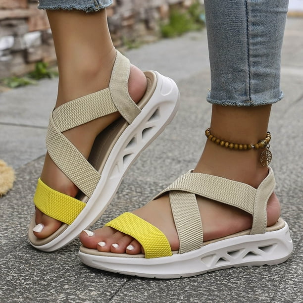 MKLEKYY Sandalias de Playa para Mujer, Sandalias de Playa Elásticas Transpirables de Moda de Verano para Mujer Con Tela de Patchwork