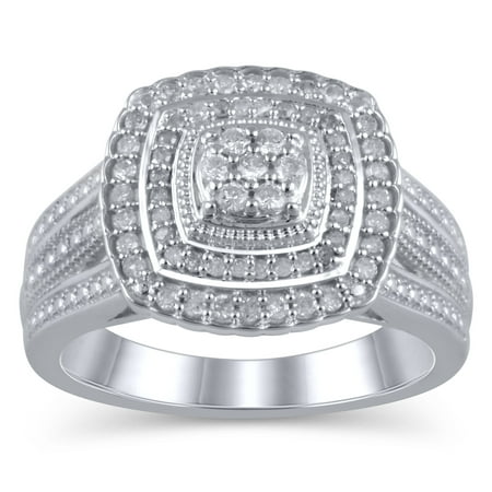 1/3 Carat T.W. JK-I2I3 Forever Bride - Limited Edition diamond cushion fashion ring in sterling silver, Size 8