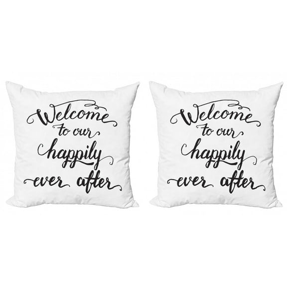 Ambesonne Saying Throw Pillow Cover 2 Pack, Marry Happily Ever After, 24", Charcoal Grey White