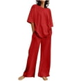 thumbnail image 2 of pstuiky Pajamas for Women Set, Women Print Short Sleeve Round Neck Blouses Shirts Sets and Long Pants Slim Fit Loose Flowy Oversized Nightshirts Loungewear Set Red XXXXXL, 2 of 6