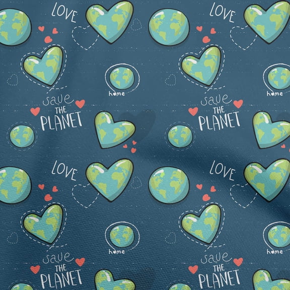 oneOone Rayon Teal Blue Fabric Save Earth Sewing Material Print Fabric By The Yard 56 Inch Wide