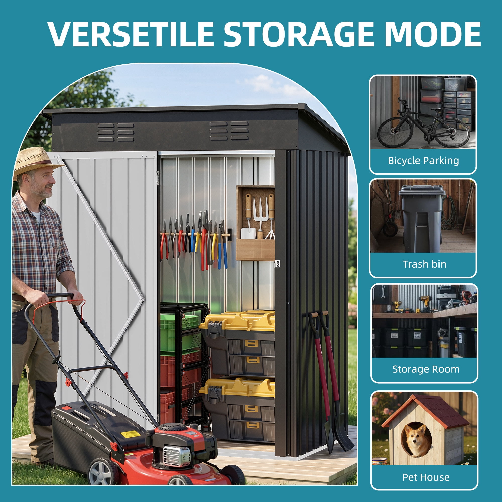 Uforic 5x3 FT Outdoor Storage Shed, Sturdy Metal Tool Sheds with Secure Door & Air Vent for Garden, Patio, Lawn, Store Bike, Trash Can, Lawnmower, Dark Gray