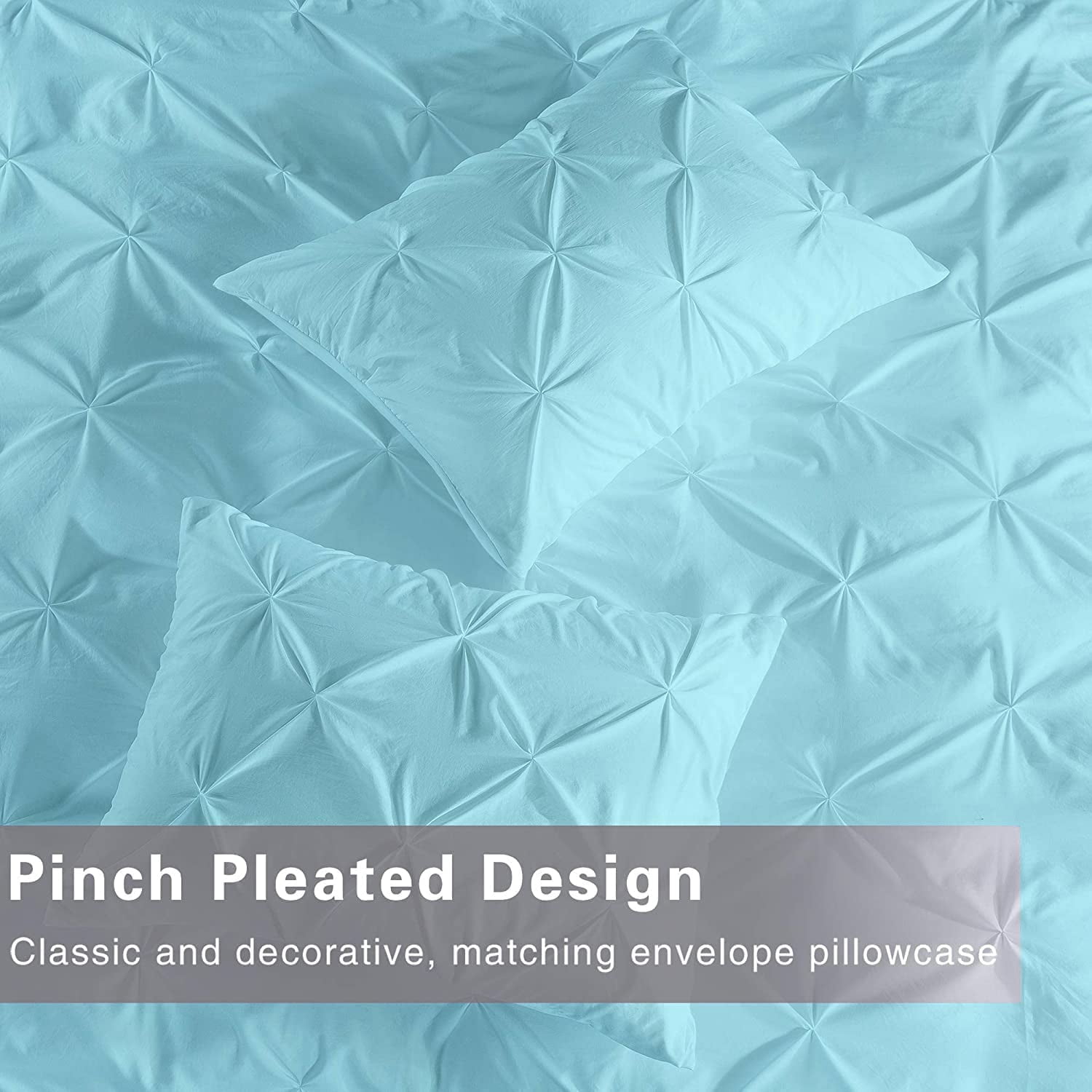 500-Thread Count 100% Egyptian Cotton Pinch Pleated Pintuck Design 3pc Duvet Cover Set , With Zipper Closure & Corner Ties - Eastern King Size ( 108" x 118" ) Inches, (Aqua Blue)