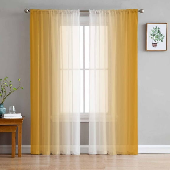 ERUNPONLY Orange Ombre Sheer Curtains 96 Inch Length 2 Panels Set, Orange White Gradient Modern Abstract Art Voile Window Treatment Sheer Long Curtains for Bedroom/Living Room/Kitchen 52"x96"x2