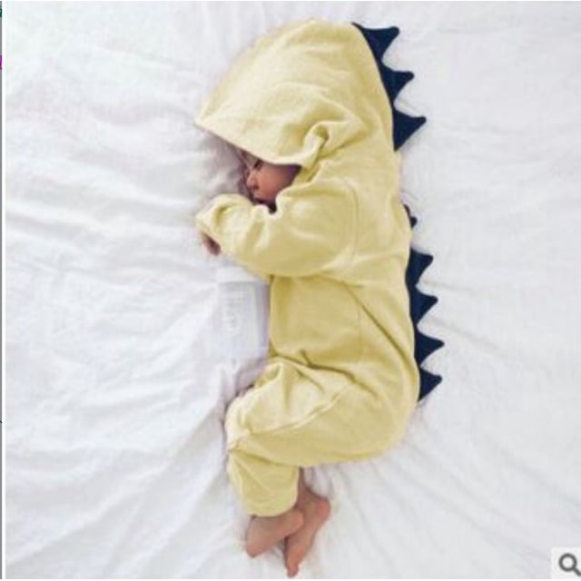 Xiao Hua Mono de manga larga con capucha y diseño de dinosaurio de dibujos animados para bebé niño y niña (amarillo)