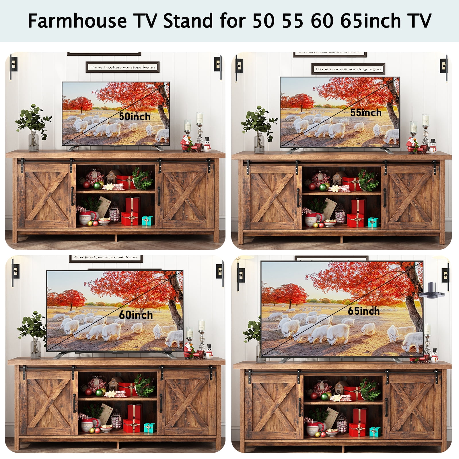 ChVans 58" Farmhouse Sliding Barn Door TV Stand for TVs Up to 65" TVs, Entertainment Center Console Table with Adjustable Shelves