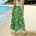 thumbnail image 7 of Womens Lightweight Boho Floral Maxi Skirt with Elastic Waist, High Waisted A-Line Flow Summer Beach Skirt in Green,Size XL, 7 of 7