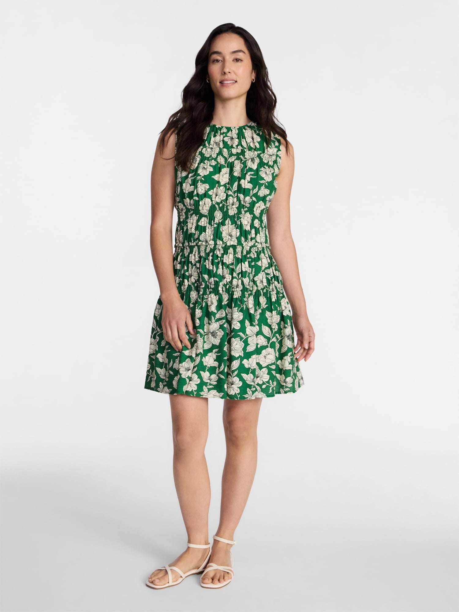 Time and Tru Women's Smocked Sleeveless Mini Dress, Sizes XS-XXXL