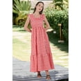thumbnail image 4 of Chouyatou Women's Retro Plaid Smocked Dress Spaghetti Strap Flounce Long Dress(Red,XS), 4 of 6