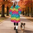 thumbnail image 2 of Animal Paw Prints Rainbow Pattern Oversized Sherpa Fleece Wearable Blanket Hoodie, Double-Sided Warm Fuzzy Pullover with Super Pockets for Women & Men, 2 of 6