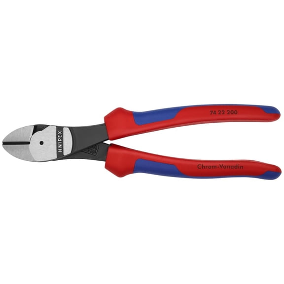 KNIPEX 74 22 200 Comfort Grip High Leverage Angled Diagonal Cutter, 8-Inch, Angled, Comfort Grip C27