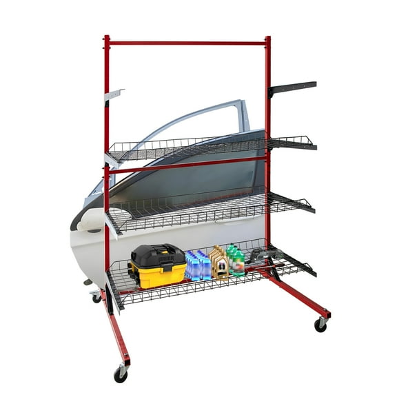 Car Parts Management Mobile Cart, Auto Body Parts Rolling Storage Rack with Wheels, Shelves Workshop Trolley for Automotive Tools and Accessories