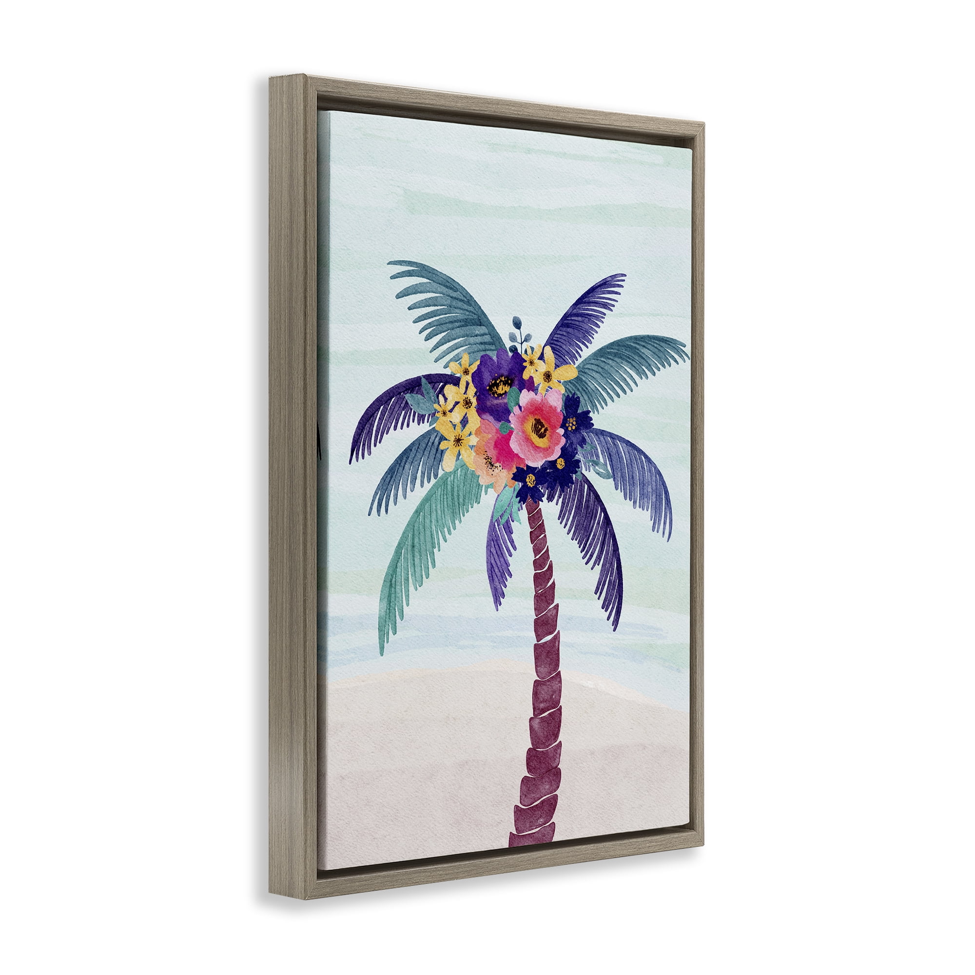 Stupell Industries Floral Palm Tree Beach Plants & Flowers Painting Brown Floater Framed Canvas Art Print Wall Art, 21 x 31