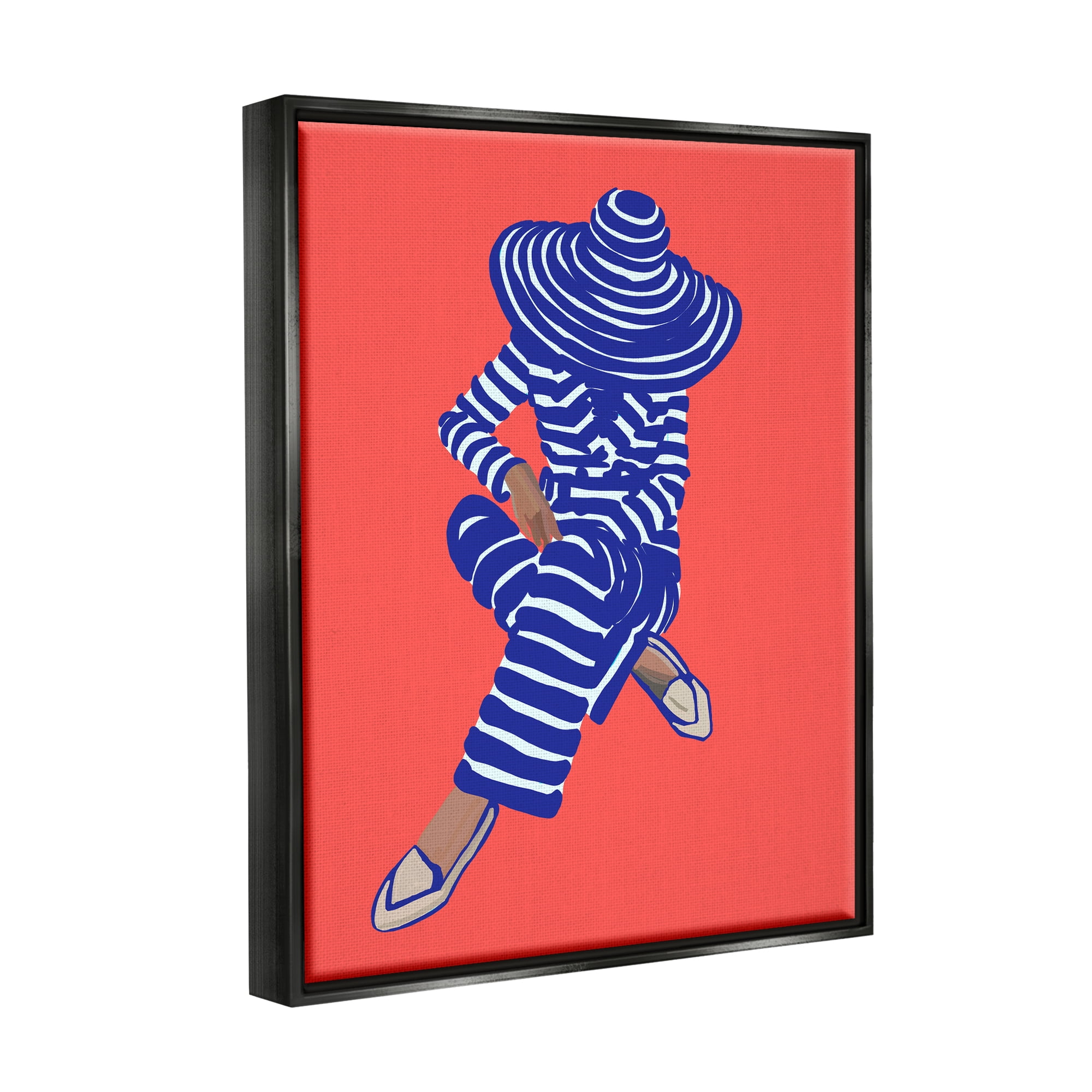 Stupell Industries Pop Style Stripes Pattern Upscale Trendy Fashion Girl Graphic Art Jet Black Floating Framed Canvas Print Wall Art, Design by Amelia Noyes